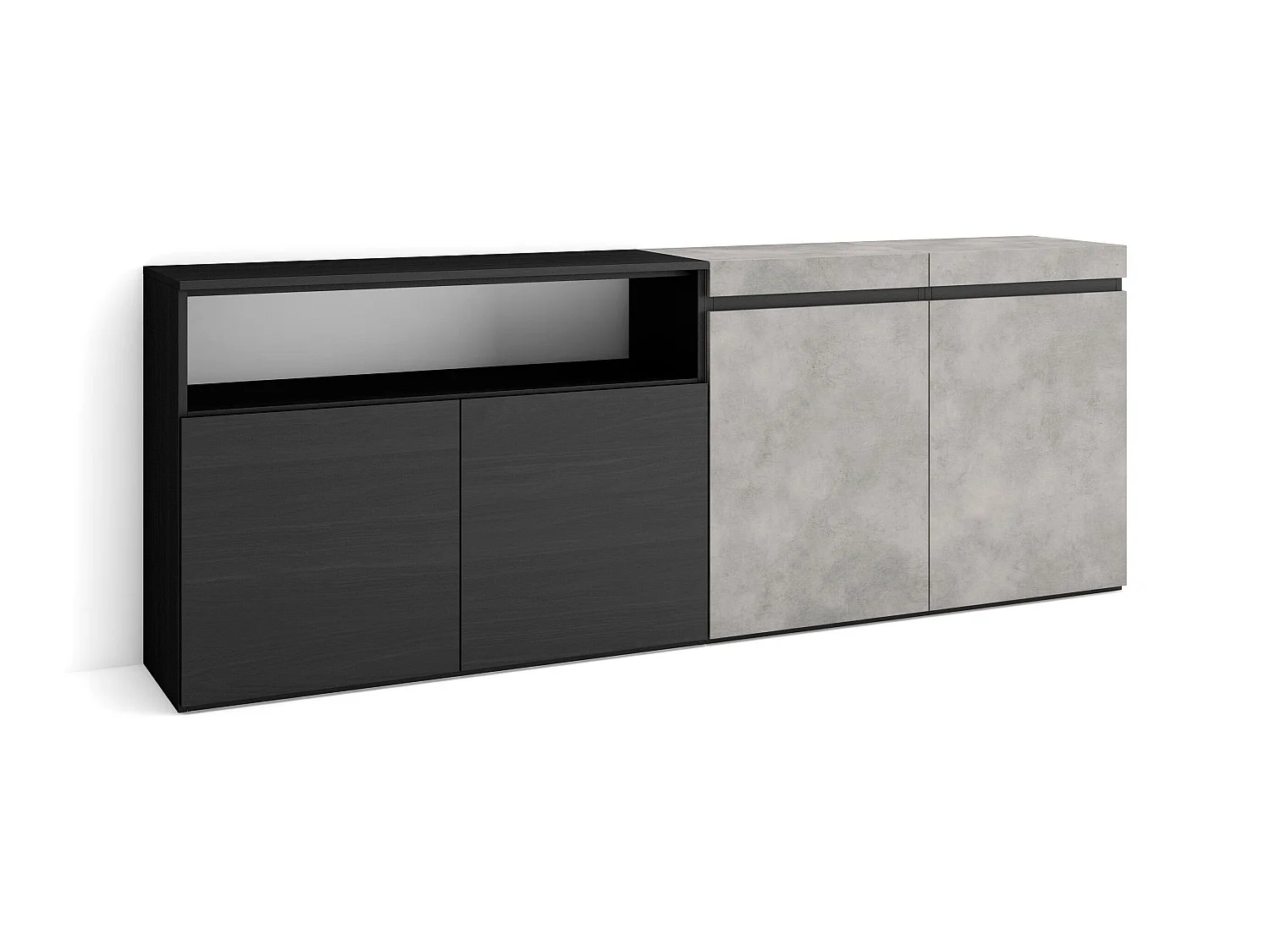 Buffet salon et cuisine, 200x75x35cm, 4 Portes, Meuble chaussure, Ciment