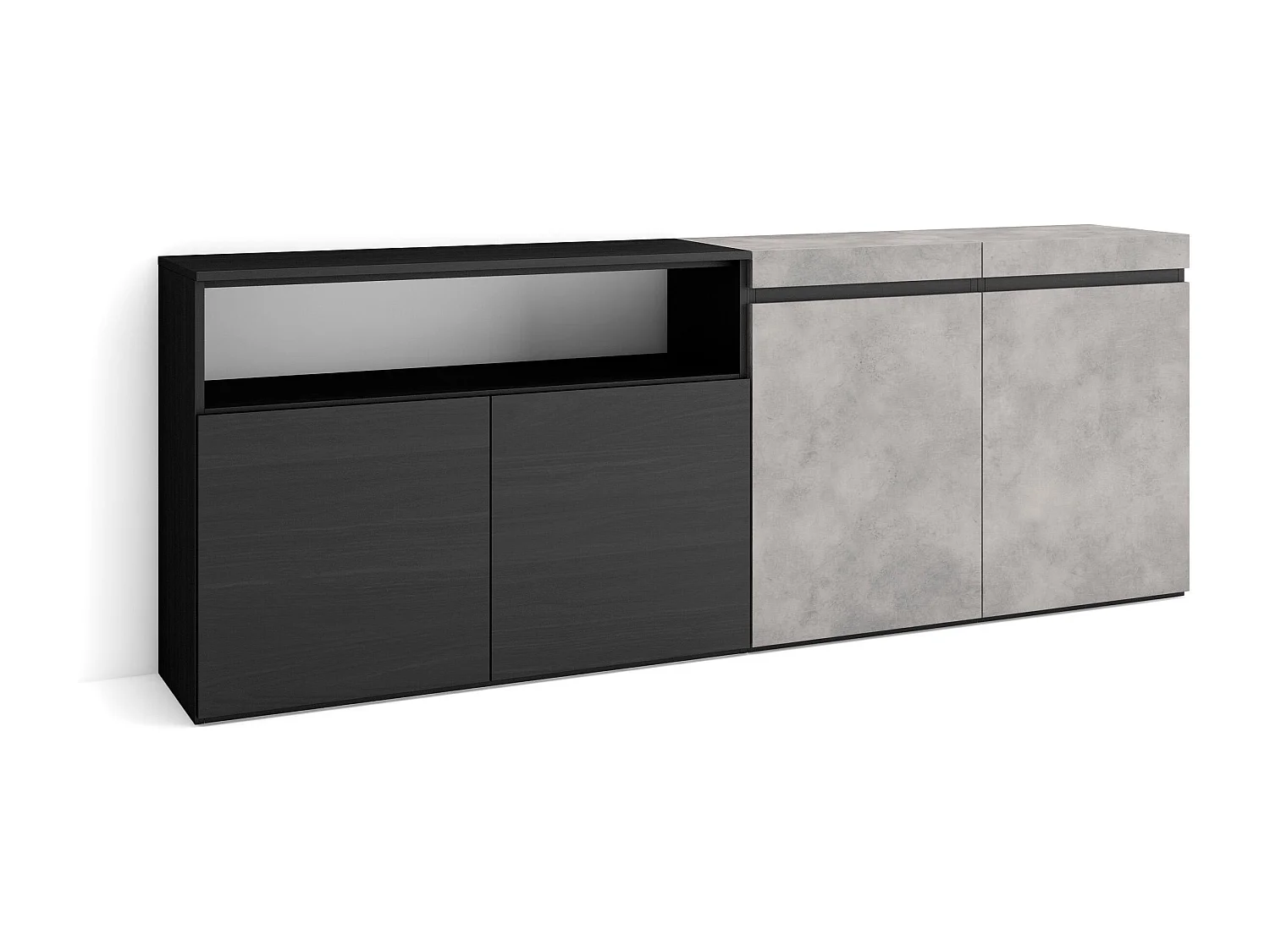 Dressoir, Opbergkast, 200x75x35cm, 4 Deuren, Woonkamer, hal, Cement