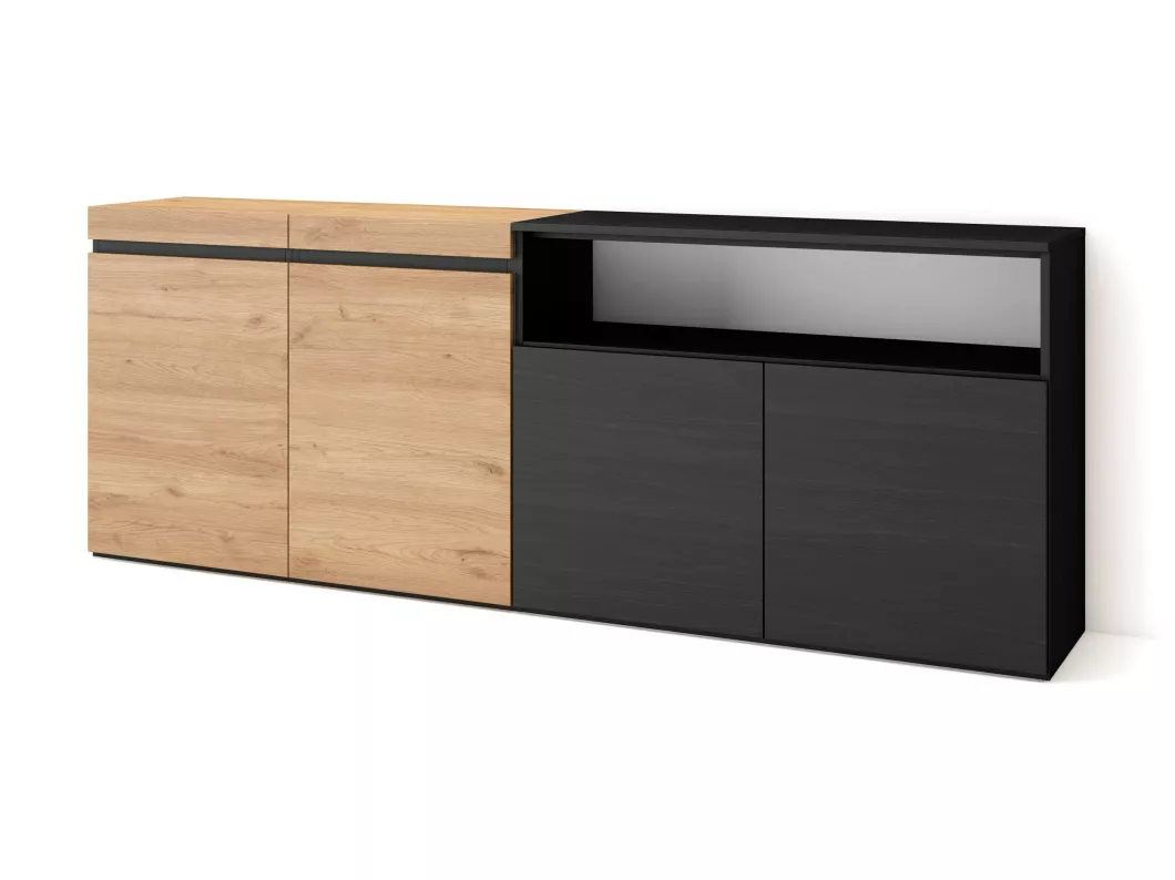 Kauf Unique Sideboard, Highboard, 200x75x35cm, 4 Türen, Wohnzimmer, Küche, Eiche Schwarz