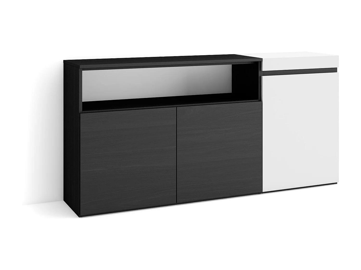 Aparador sala de jantar, 150x35x75cm, 3 Portas, Armário arrumação, Branco e preto