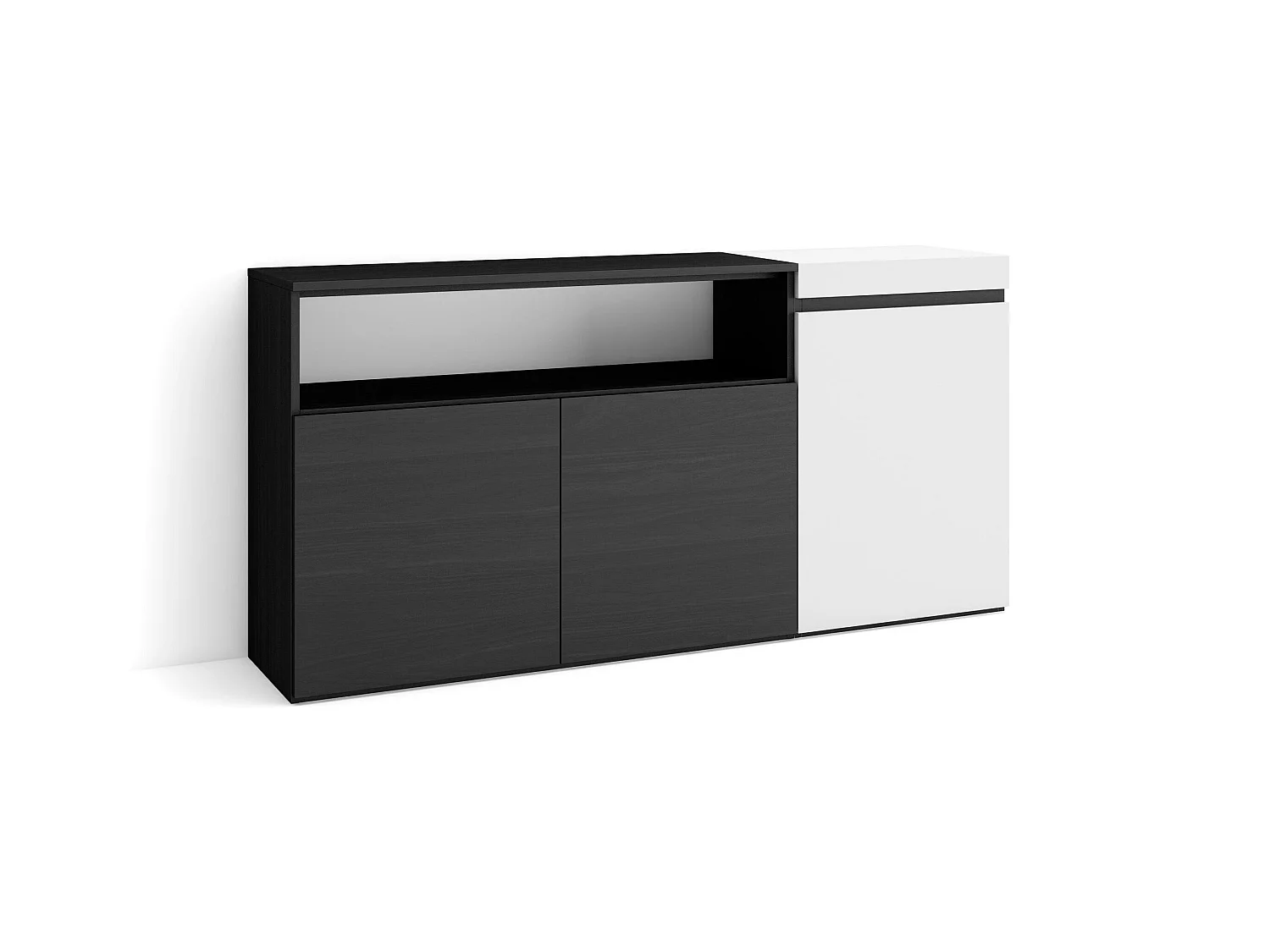 Buffet salon et cuisine, 150x35x75cm, 3 Portes, Meuble chaussure, Blanc et noir
