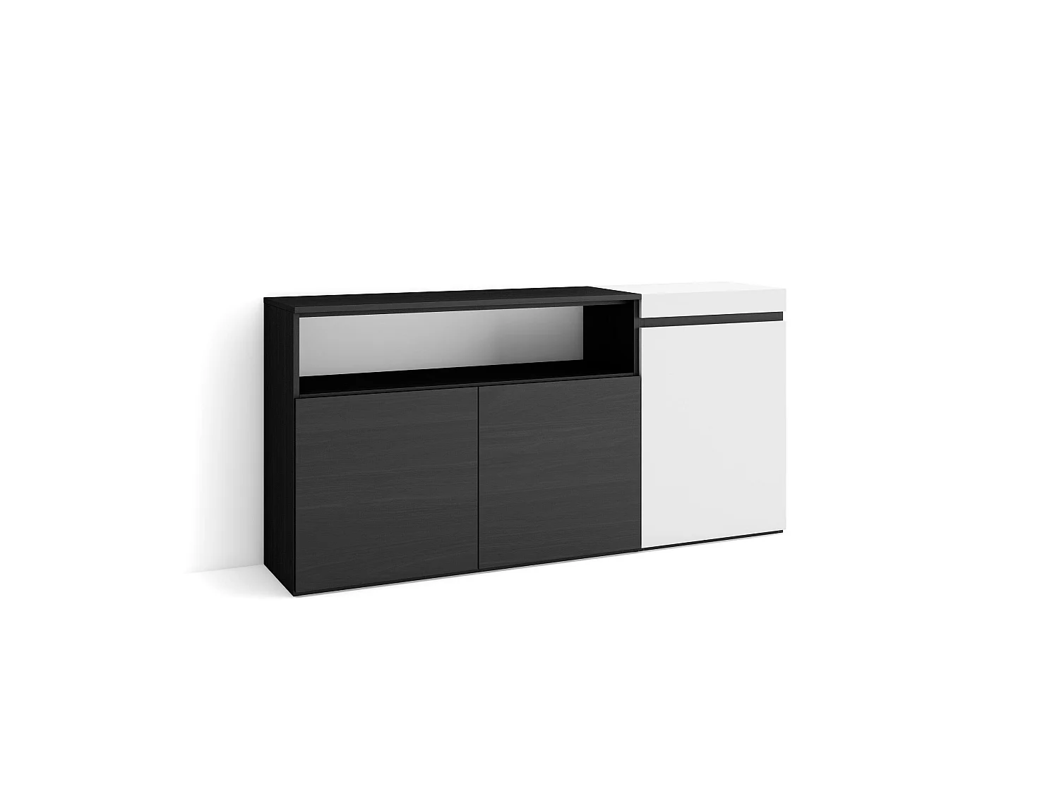 Buffet salon et cuisine, 150x35x75cm, 3 Portes, Meubles à chaussures, Blanc et noir