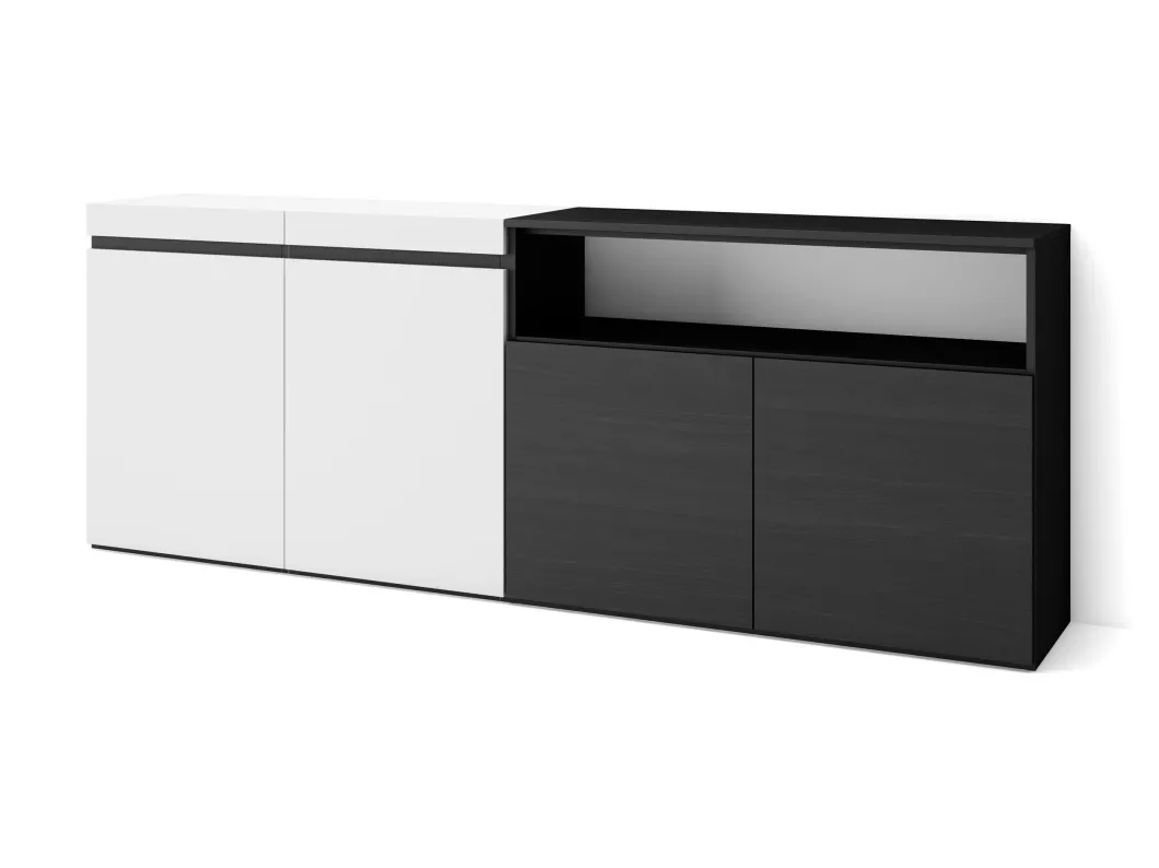 Kauf Unique Sideboard, Highboard, 200x75x35cm, 4 Türen, Wohnzimmer, Küche, Weiß und Schwarz