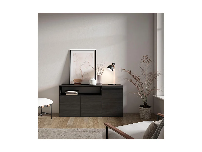 Aparadores para salón, 150x35x75cm, 3 Puertas, Armario, zapatero, Negro