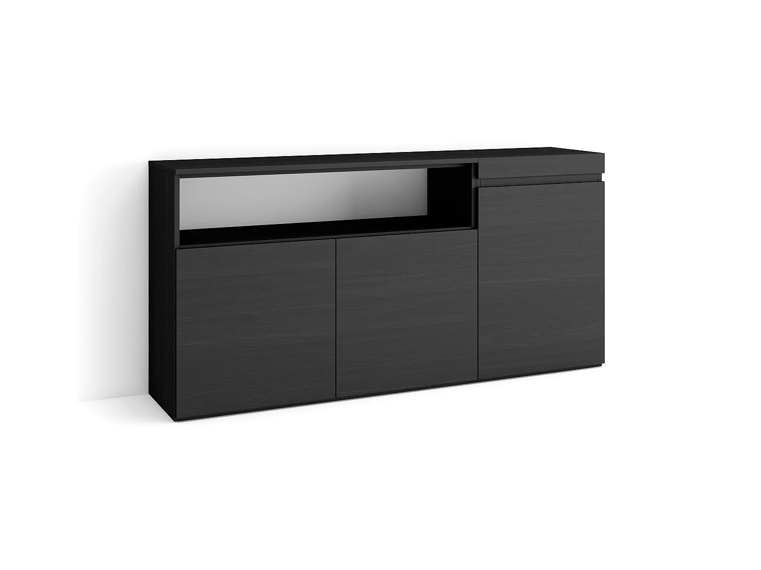 Buffet salon et cuisine, 150x35x75cm, 3 Portes, Meuble chaussure, Noir