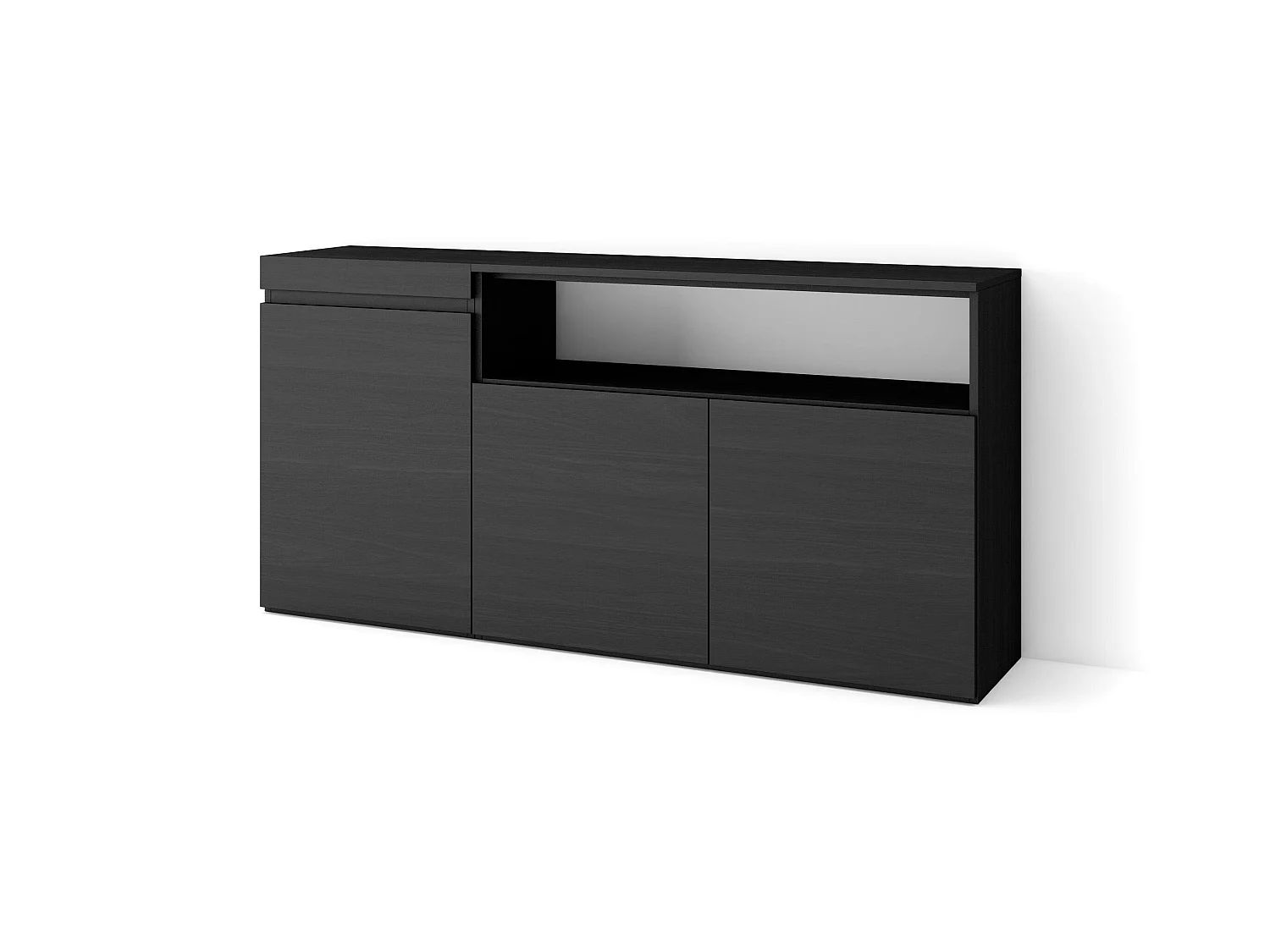Buffet salon et cuisine, 150x35x75cm, 3 Portes, Meuble chaussure, Noir