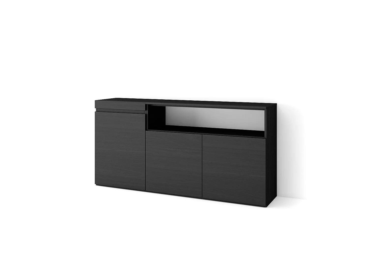 Dressoir, Opbergkast, 150x35x75cm, 3 Deuren, Woonkamer, hal, Zwart