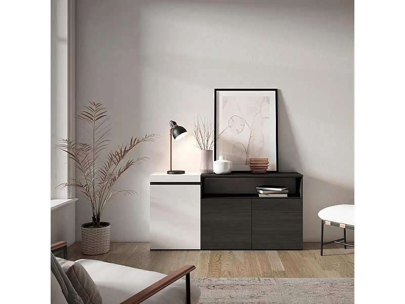 Aparadores para salón, 150x35x75cm, 3 Puertas, Armario, zapatero, Blanco y negro