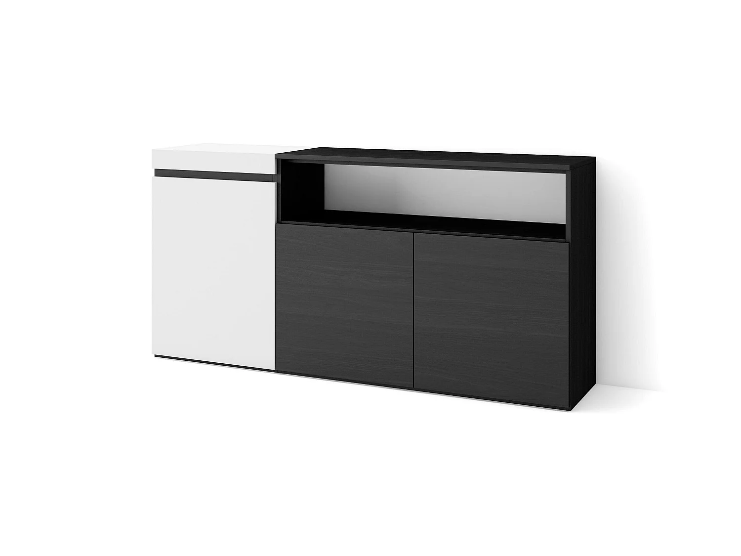 Buffet salon et cuisine, 150x35x75cm, 3 Portes, Meuble chaussure, Blanc et noir