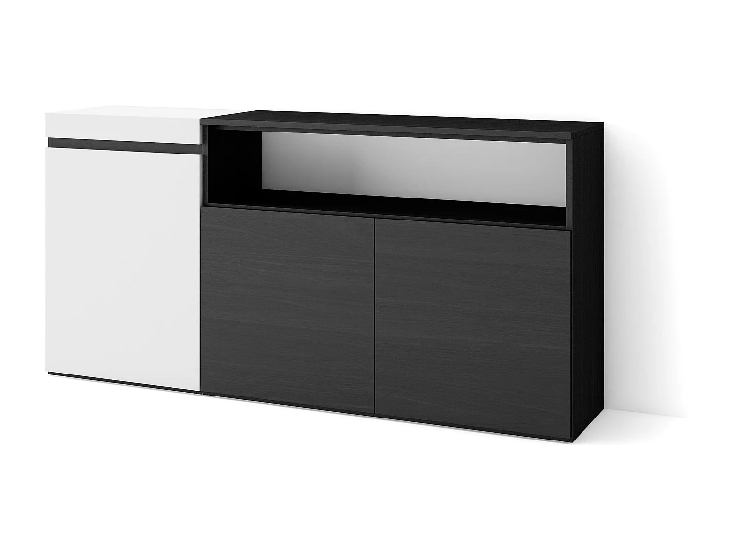 Buffet salon et cuisine, 150x35x75cm, 3 Portes, Meubles à chaussures, Blanc et noir