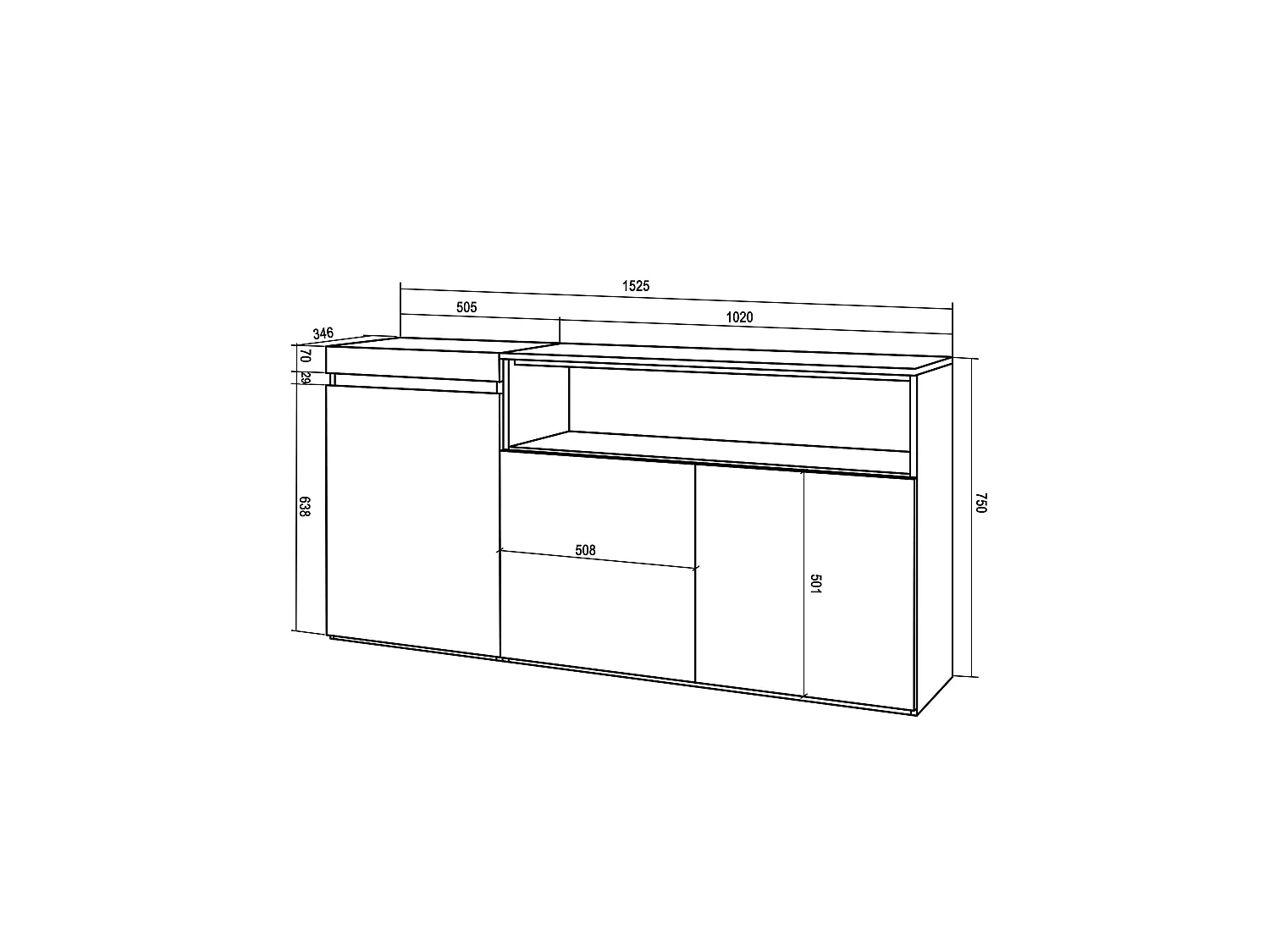 Buffet salon et cuisine, 150x35x75cm, 3 Portes, Meubles à chaussures, Blanc et noir