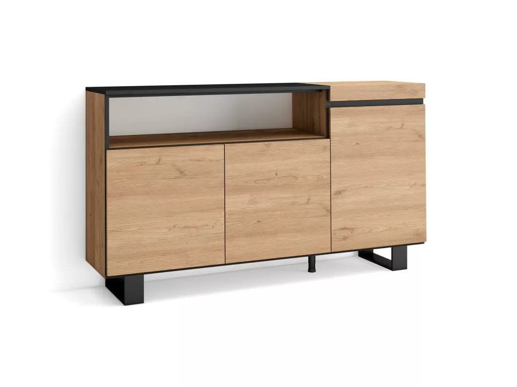 Kauf Unique Sideboard, Highboard, 150x87x35cm, 3 Türen, Industriedesign, Eiche Schwarz