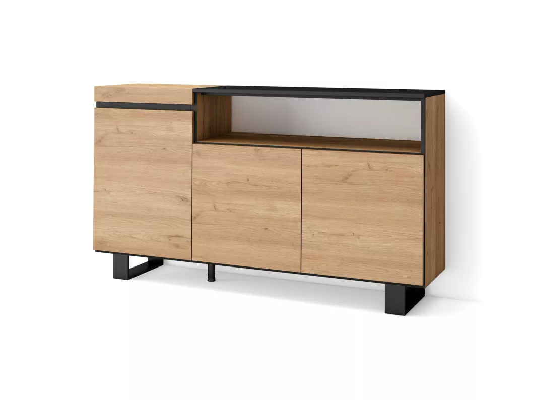 Kauf Unique Sideboard, Highboard, 150x87x35cm, 3 Türen, Industriedesign, Eiche Schwarz