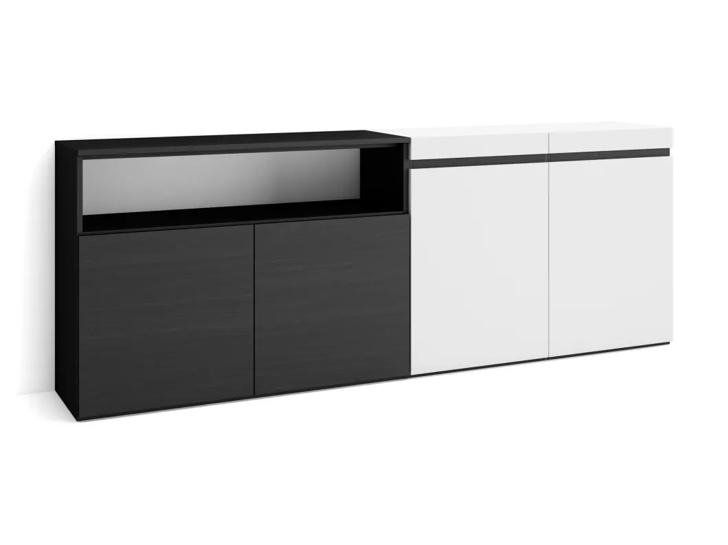 Kauf Unique Sideboard, Highboard, 200x75x35cm, 4 Türen, Wohnzimmer, Küche, Weiß und Schwarz