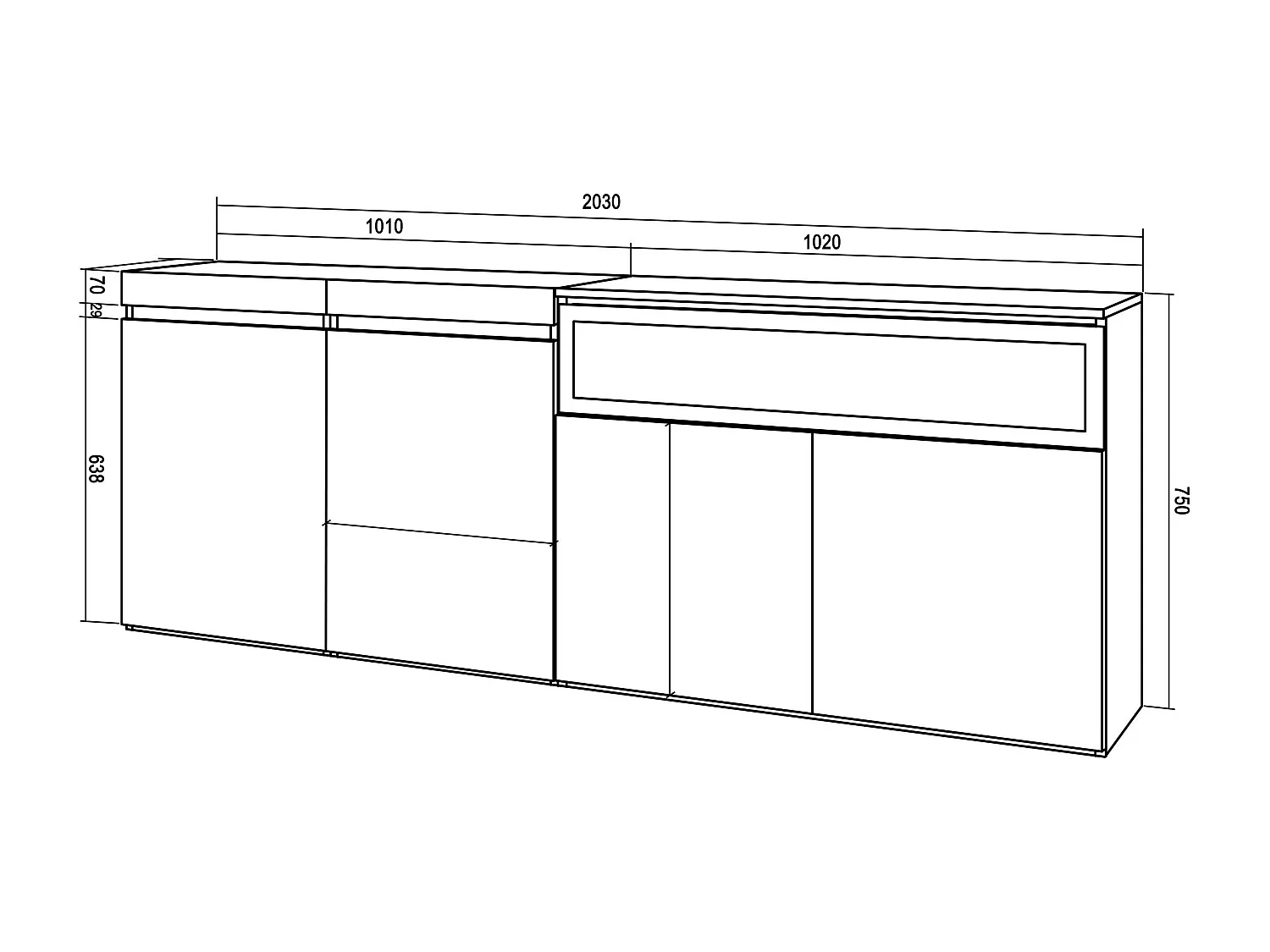 Dressoir, Opbergkast, 200x75x35cm, 4 Deuren, Elektrische haard, Cement