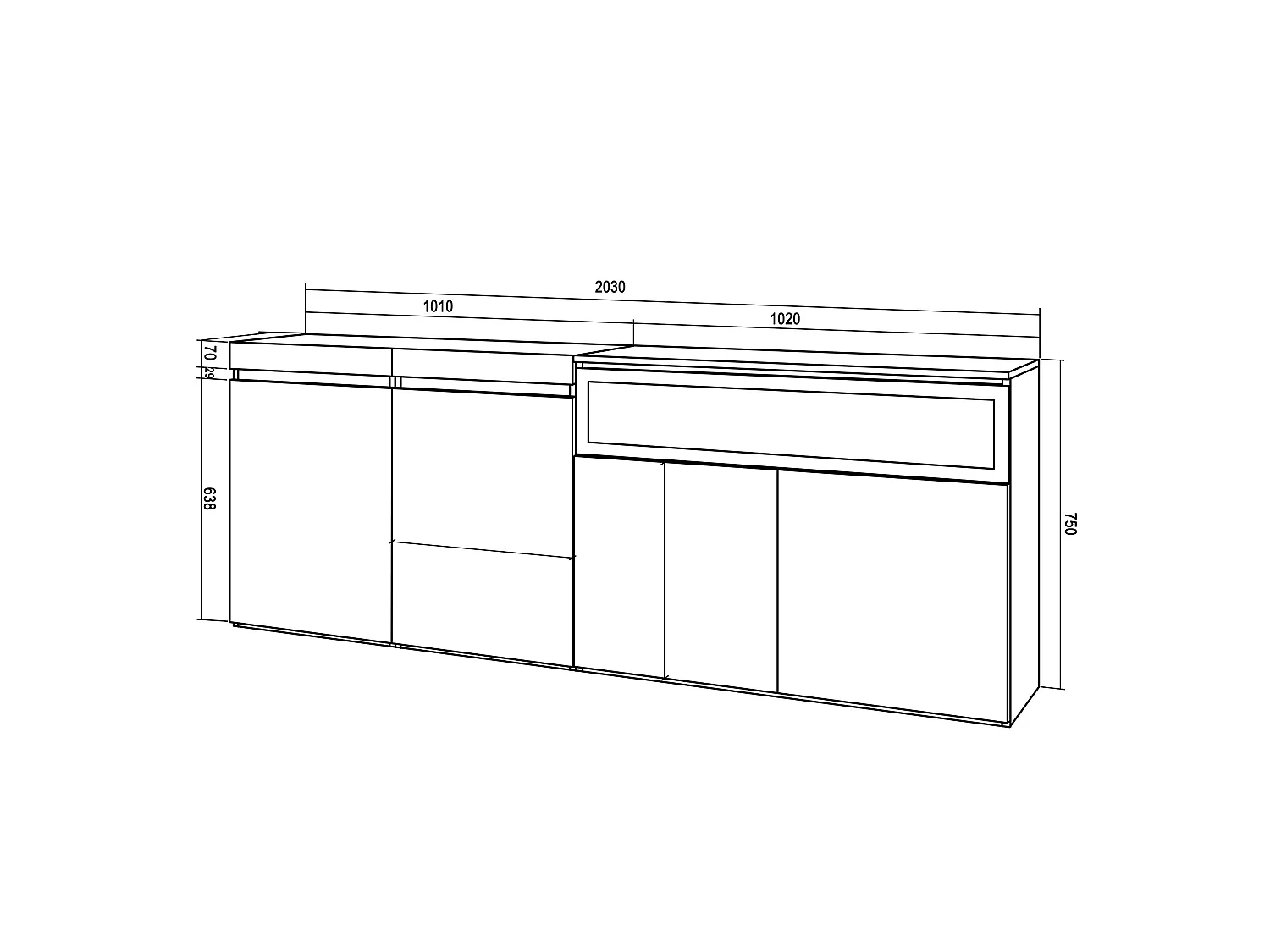 Aparadores para salón, 200x35x75cm, 4 Puertas, Chimenea eléctrica, Cemento