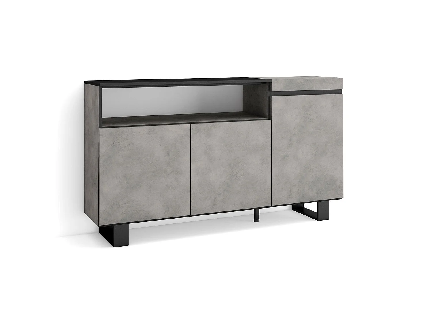 Buffet salon et cuisine, 150x35x87cm, 3 Portes, Design industriel, Ciment