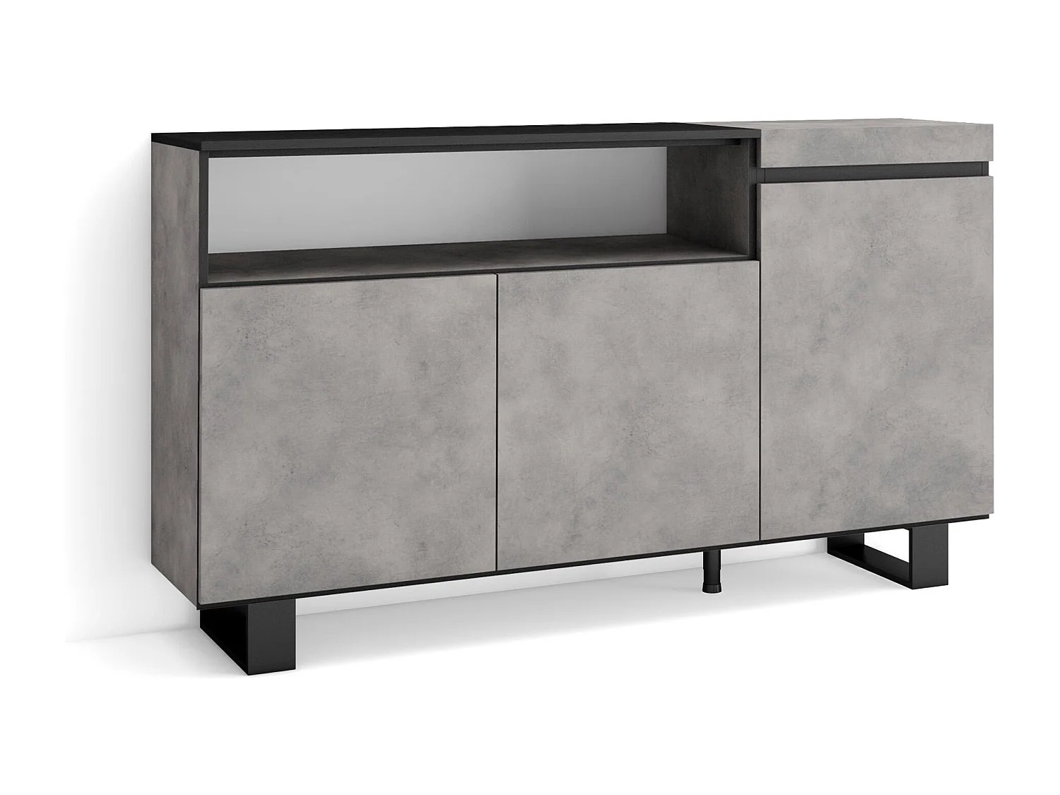 Buffet salon et cuisine, 150x35x87cm, 3 Portes, Design industriel, Ciment