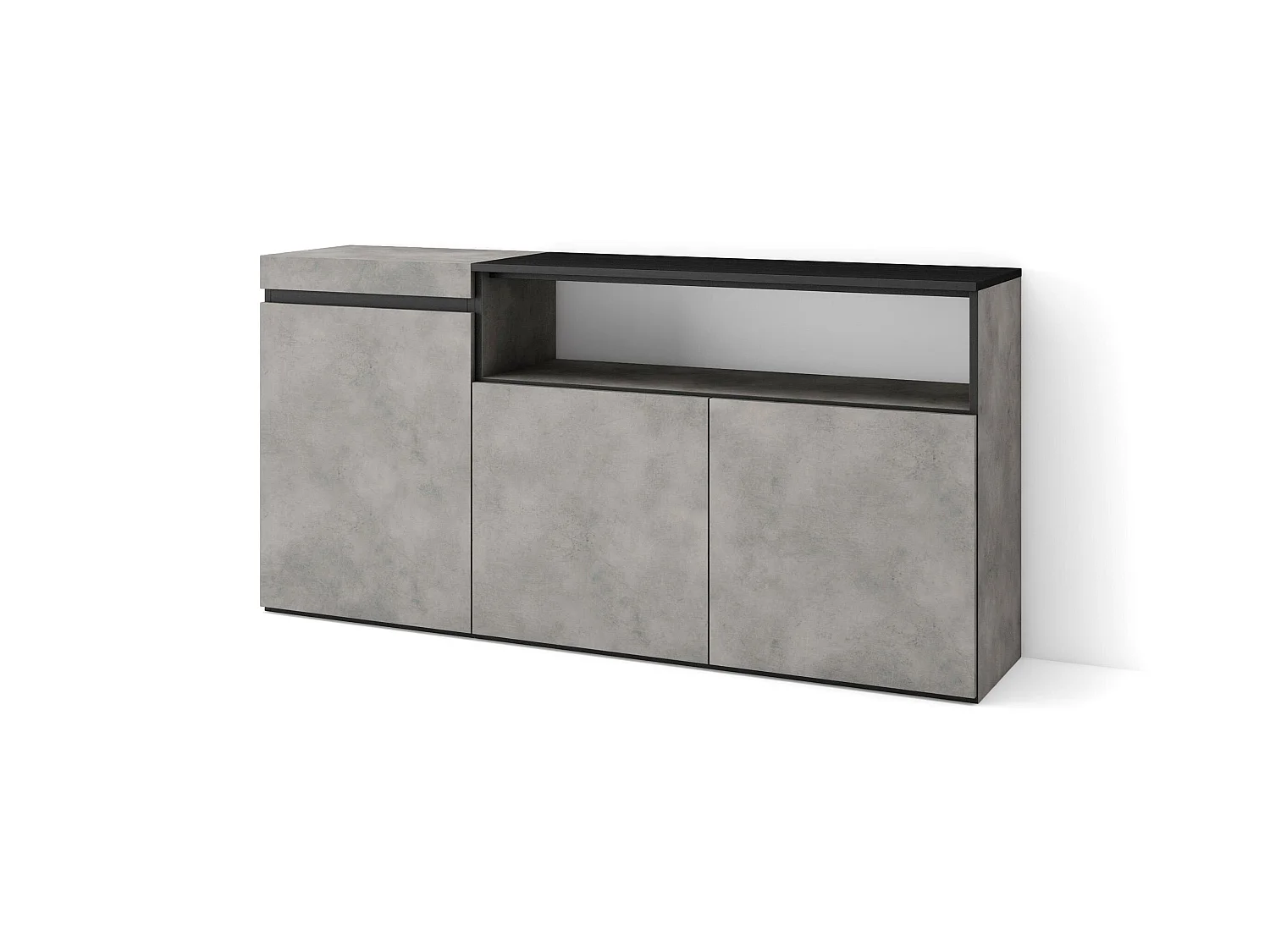 Buffet salon et cuisine, 150x35x75cm, 3 Portes, Meuble chaussure, Ciment