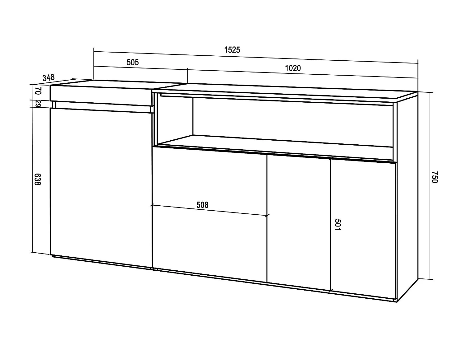 Aparadores para salón, 150x35x75cm, 3 Puertas, Armario, zapatero, Cemento
