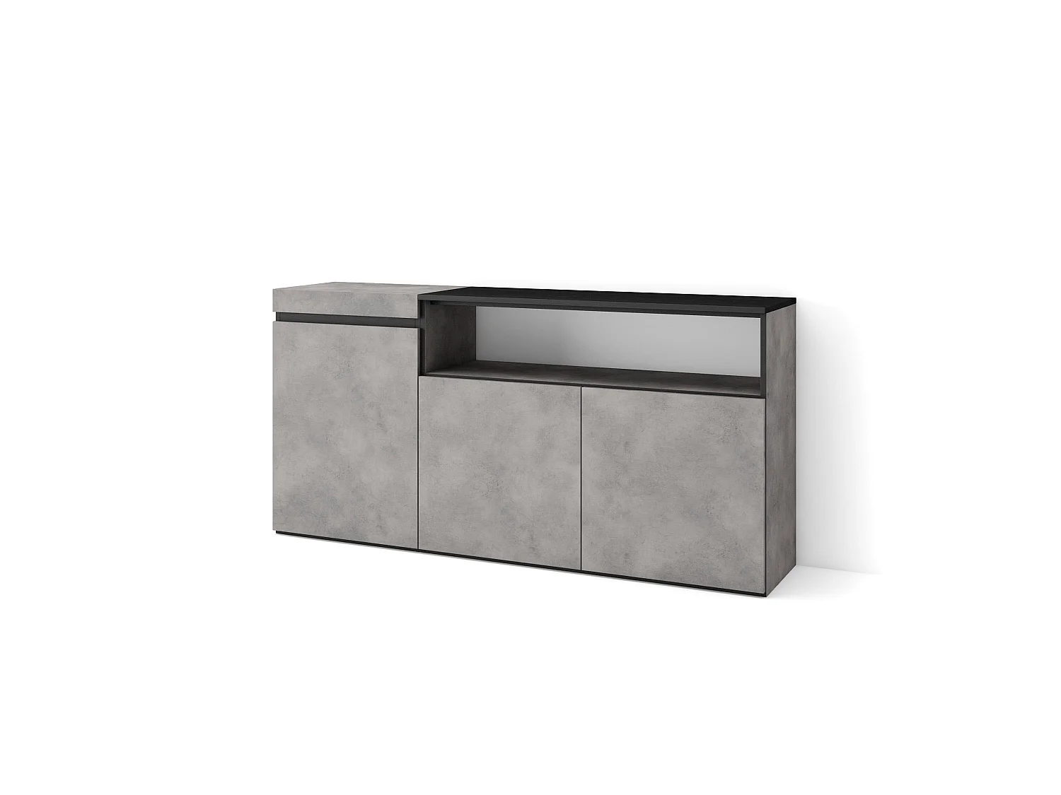 Buffet salon et cuisine, 150x35x75cm, 3 Portes, Meubles à chaussures, Ciment