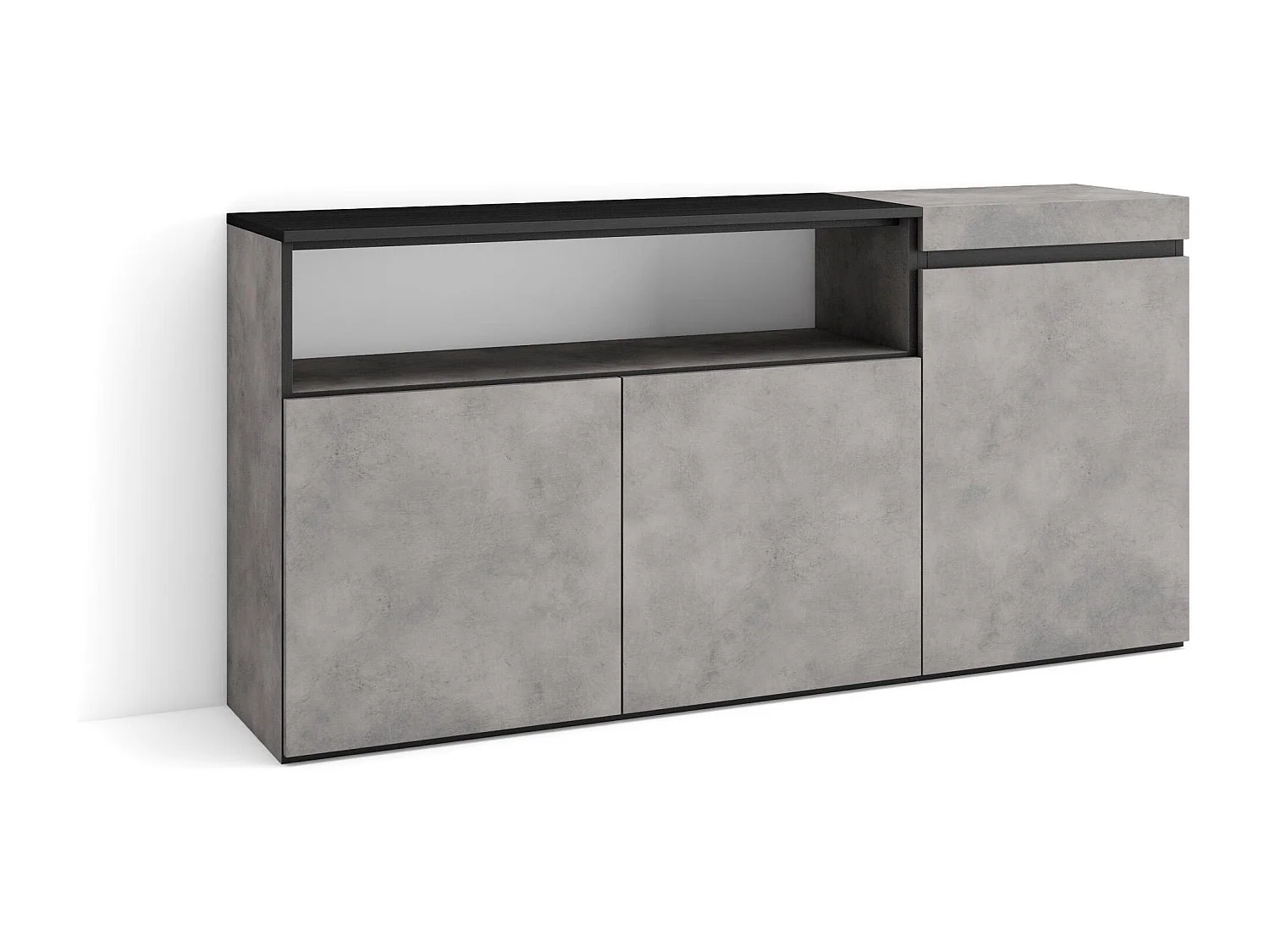 Dressoir, Opbergkast, 150x35x75cm, 3 Deuren, Woonkamer, hal, Cement