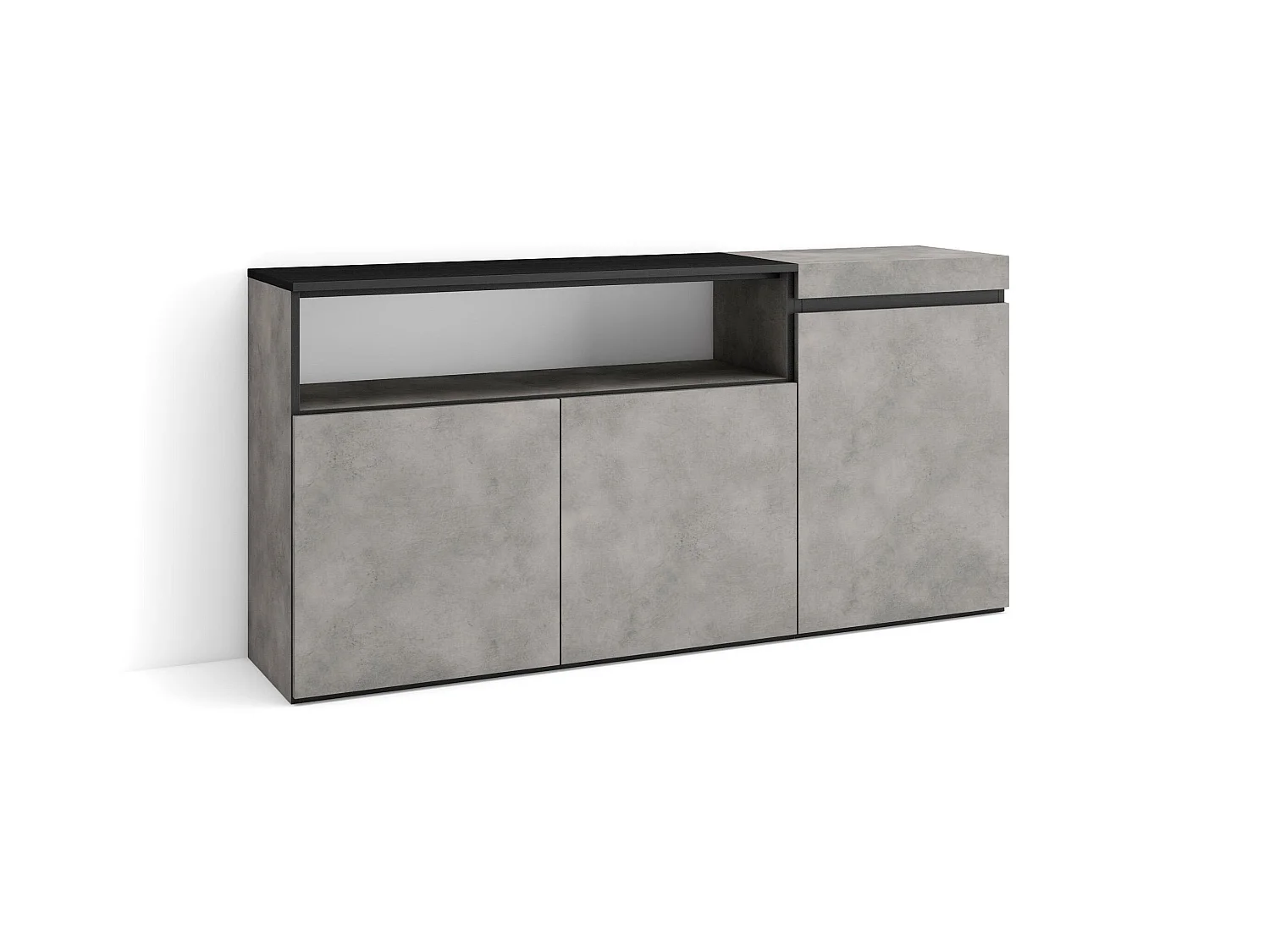 Buffet salon et cuisine, 150x35x75cm, 3 Portes, Meuble chaussure, Ciment