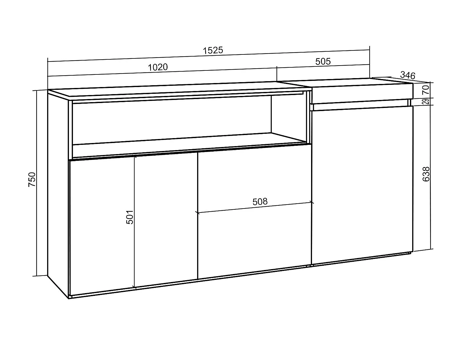 Aparadores para salón, 150x35x75cm, 3 Puertas, Armario, zapatero, Cemento