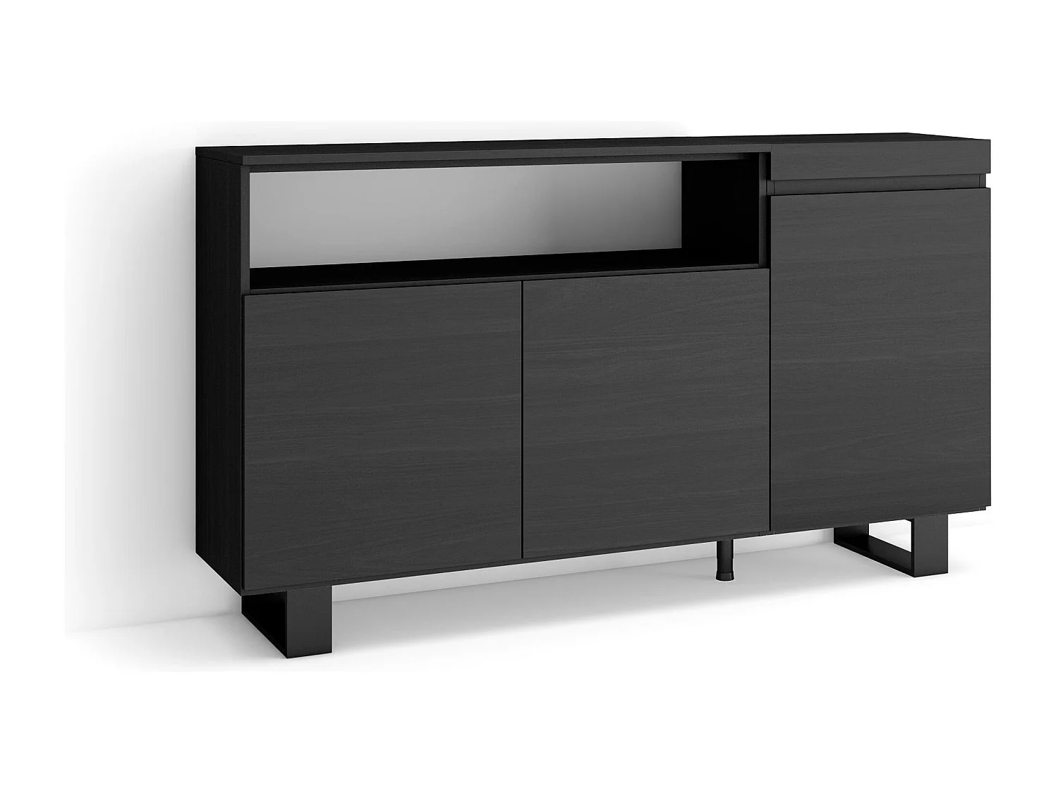 Buffet salon et cuisine, 150x35x87cm, 3 Portes, Design industriel, Noir