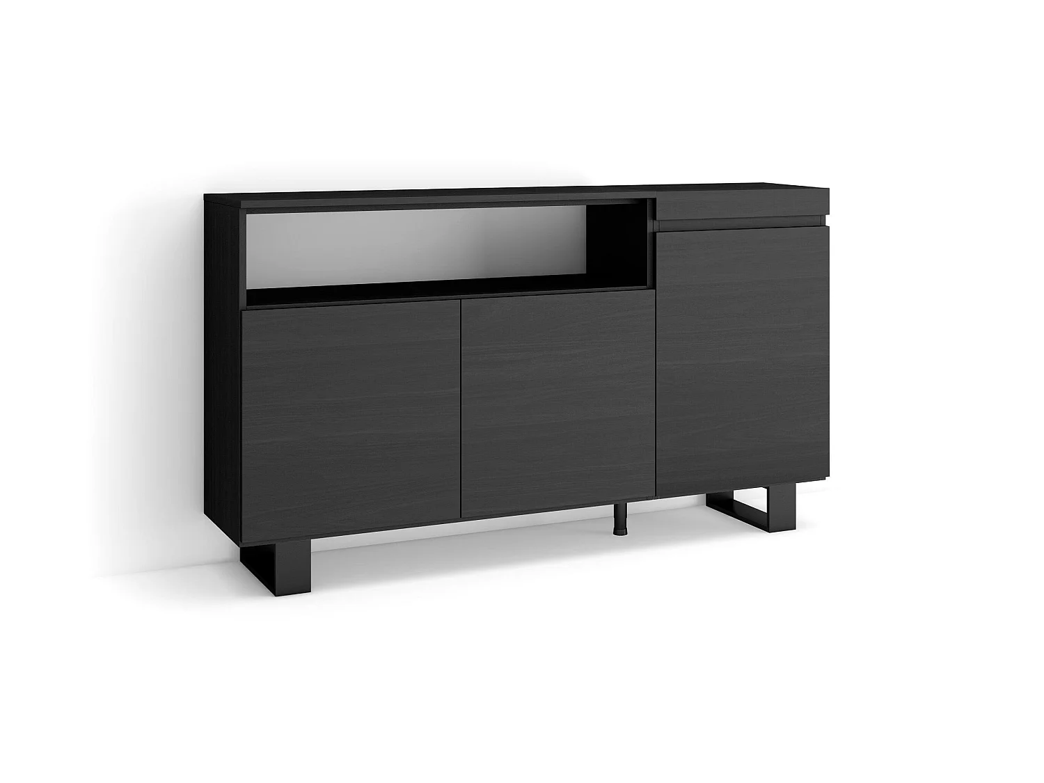 Buffet salon et cuisine, 150x35x87cm, 3 Portes, Design industriel, Noir