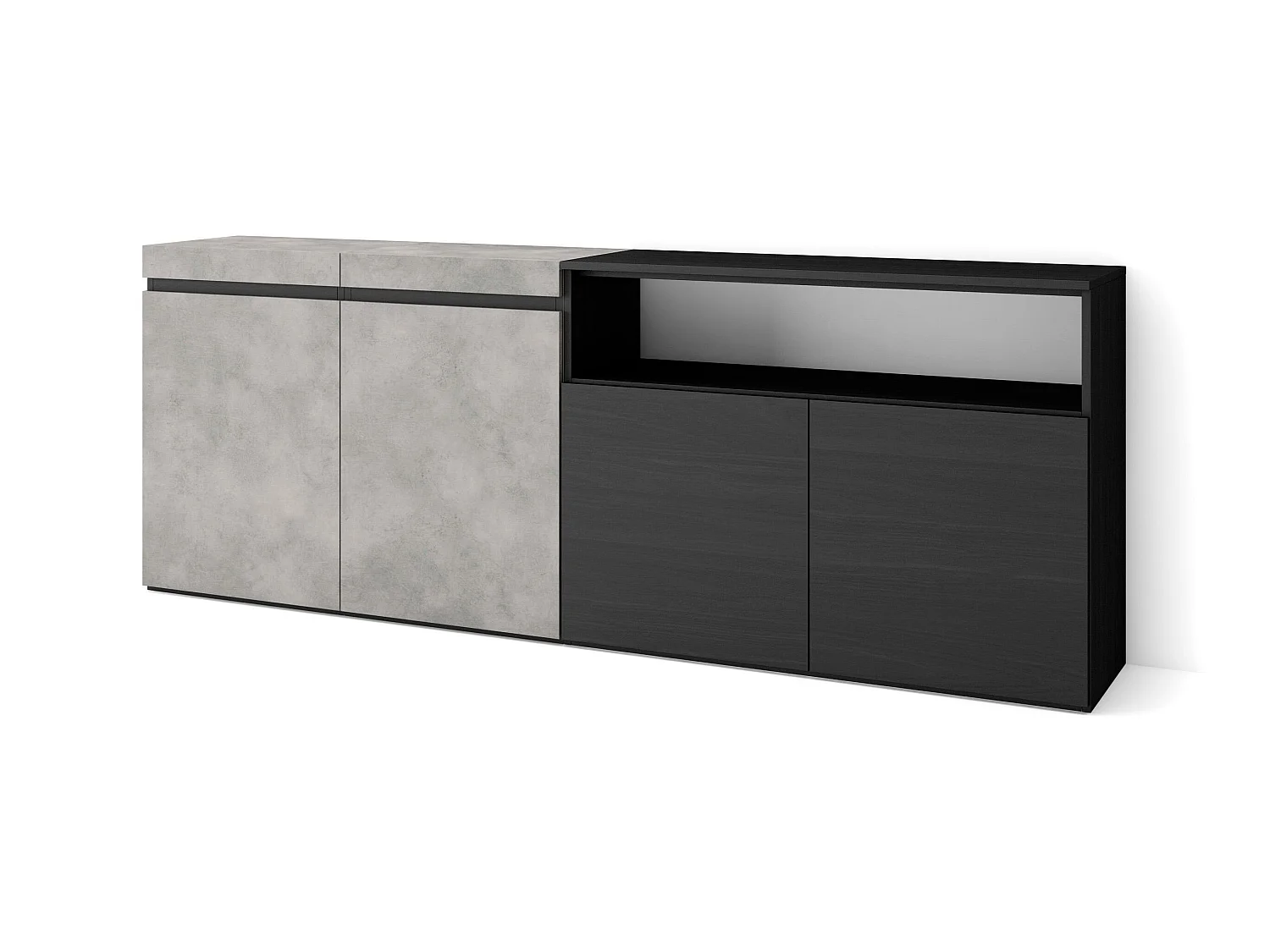Buffet salon et cuisine, 200x75x35cm, 4 Portes, Meuble chaussure, Ciment