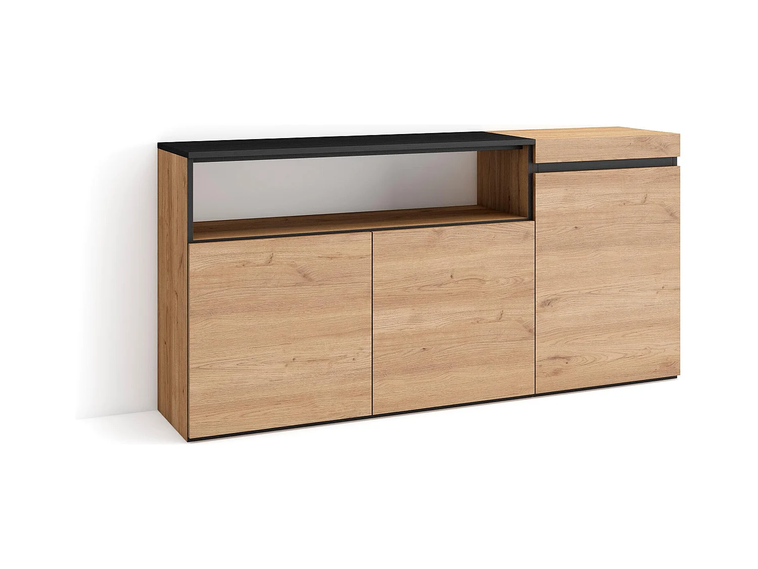 Sideboard, Highboard, 150x35x75cm, 3 Türen, Wohnzimmer, Küche, Eiche Schwarz