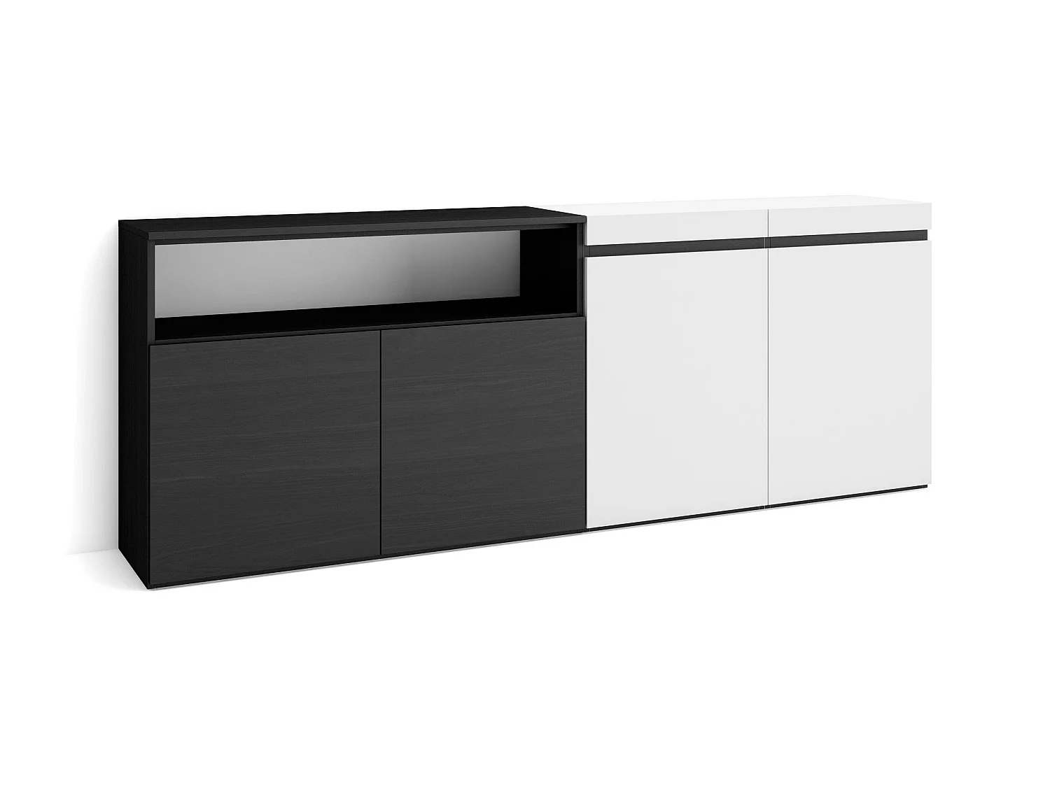 Buffet salon et cuisine, 200x75x35cm, 4 Portes, Meuble chaussure, Blanc et noir