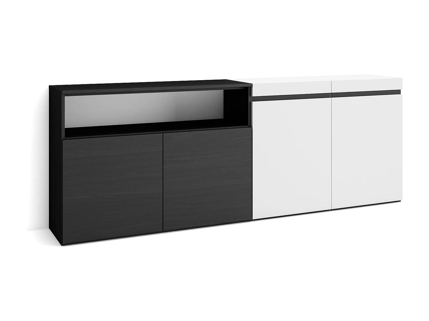 Buffet salon et cuisine, 200x75x35cm, 4 Portes, Meuble chaussure, Blanc et noir