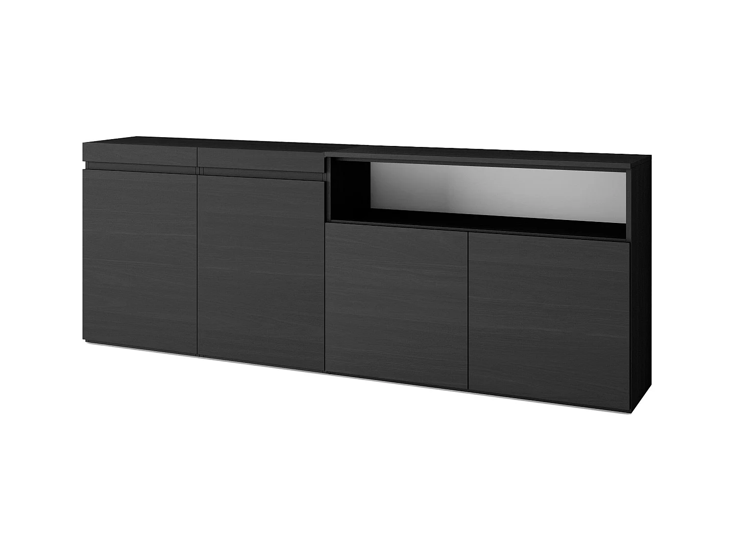 Buffet salon et cuisine, 200x75x35cm, 4 Portes, Meuble chaussure, Noir