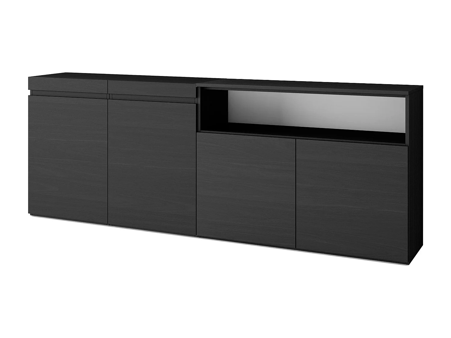 Credenza, Mobile, Cucina, 200x35x75cm, 4 Porte, grande stoccaggio, Nero