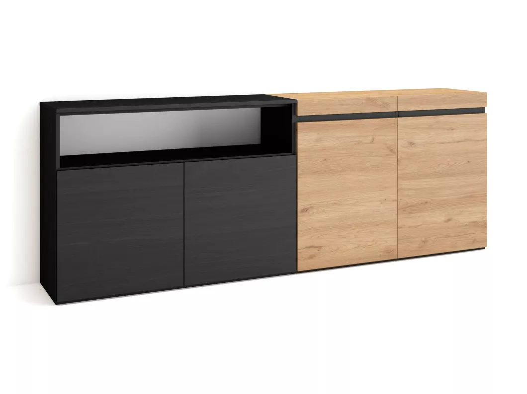 Kauf Unique Sideboard, Highboard, 200x75x35cm, 4 Türen, Wohnzimmer, Küche, Eiche Schwarz