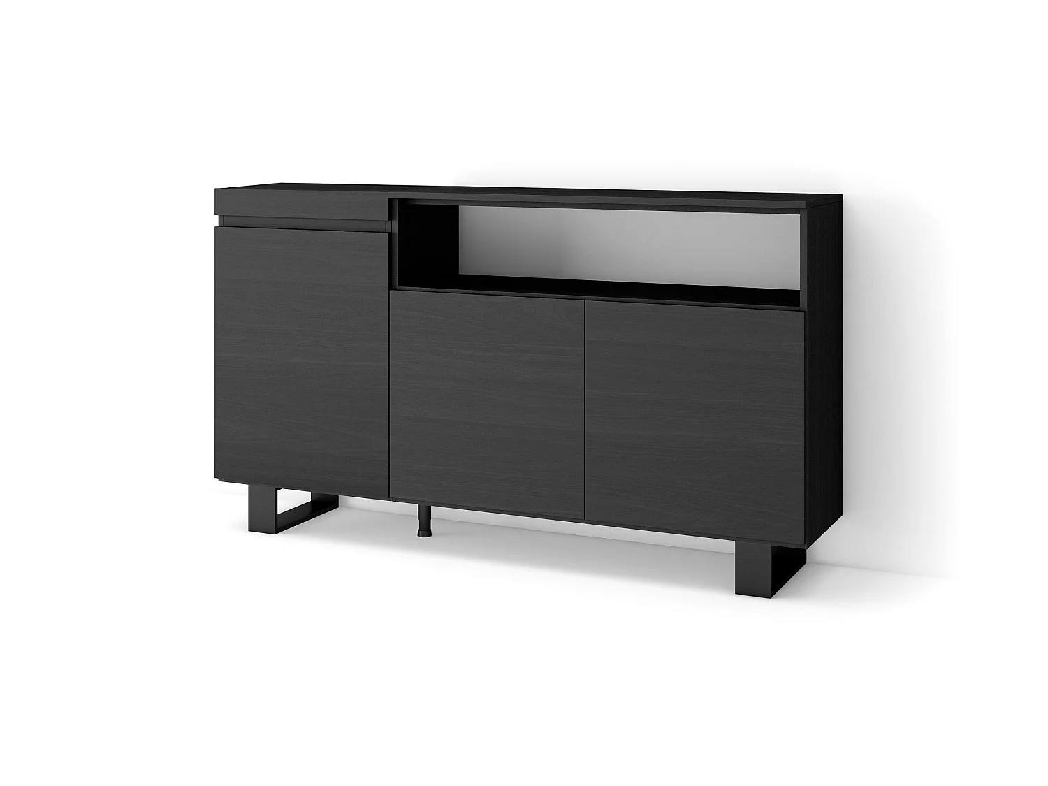Buffet salon et cuisine, 150x35x87cm, 3 Portes, Design industriel, Noir