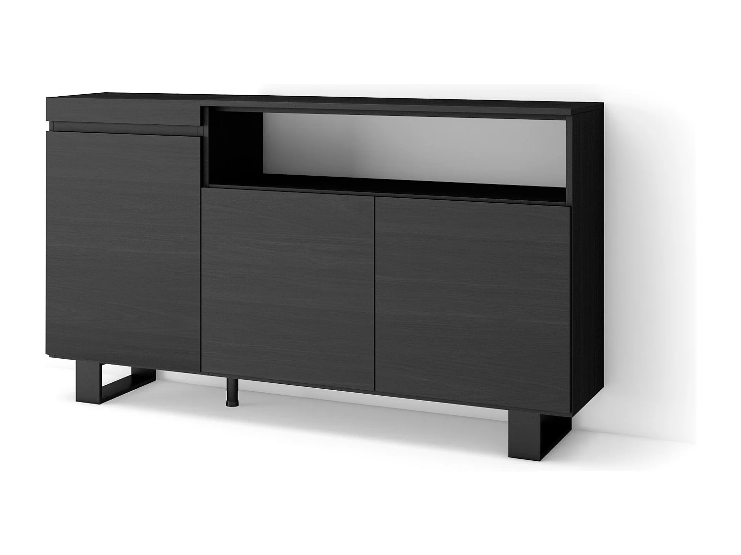 Dressoir, Opbergkast, 150x35x87cm, 3 Deuren, Industrieel design, Zwart