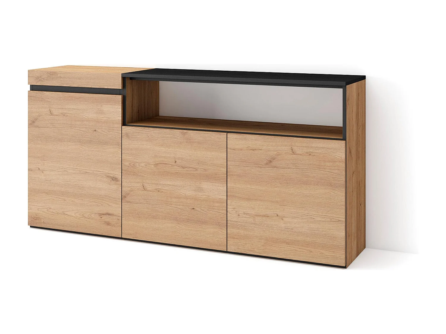 Aparadores para salón, 150x35x75cm, 3 Puertas, Armario, zapatero, Roble y negro