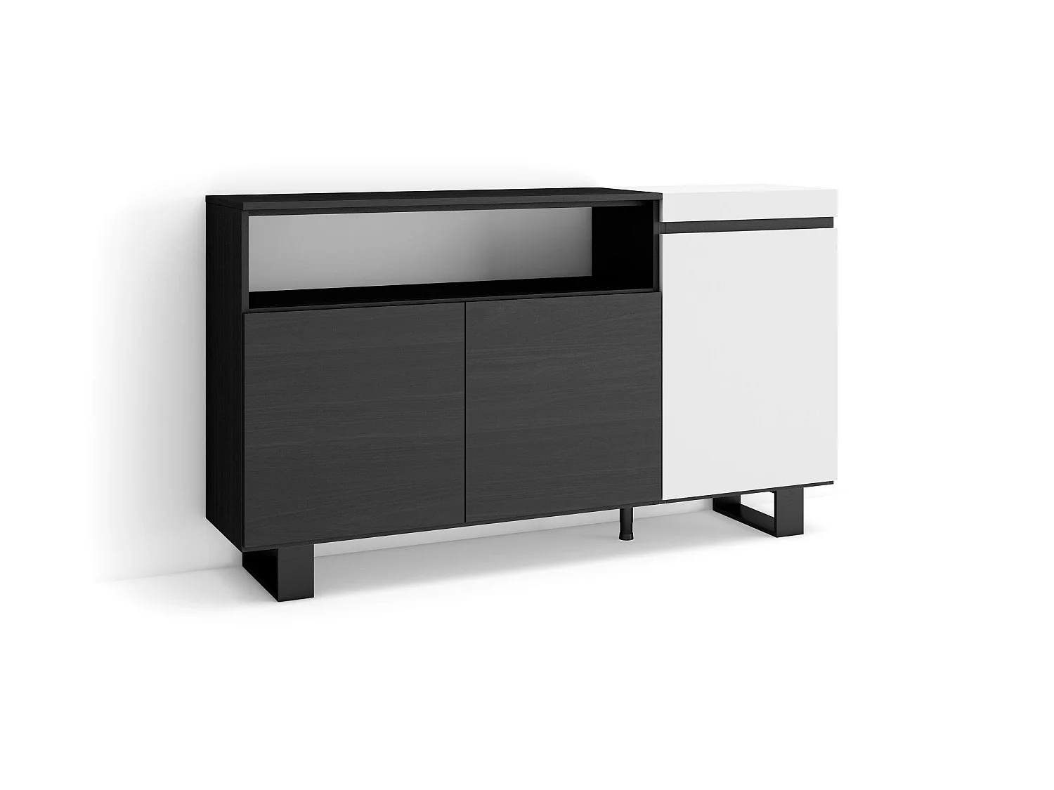 Buffet salon et cuisine, 150x35x87cm, 3 Portes, Design industriel, Blanc et noir