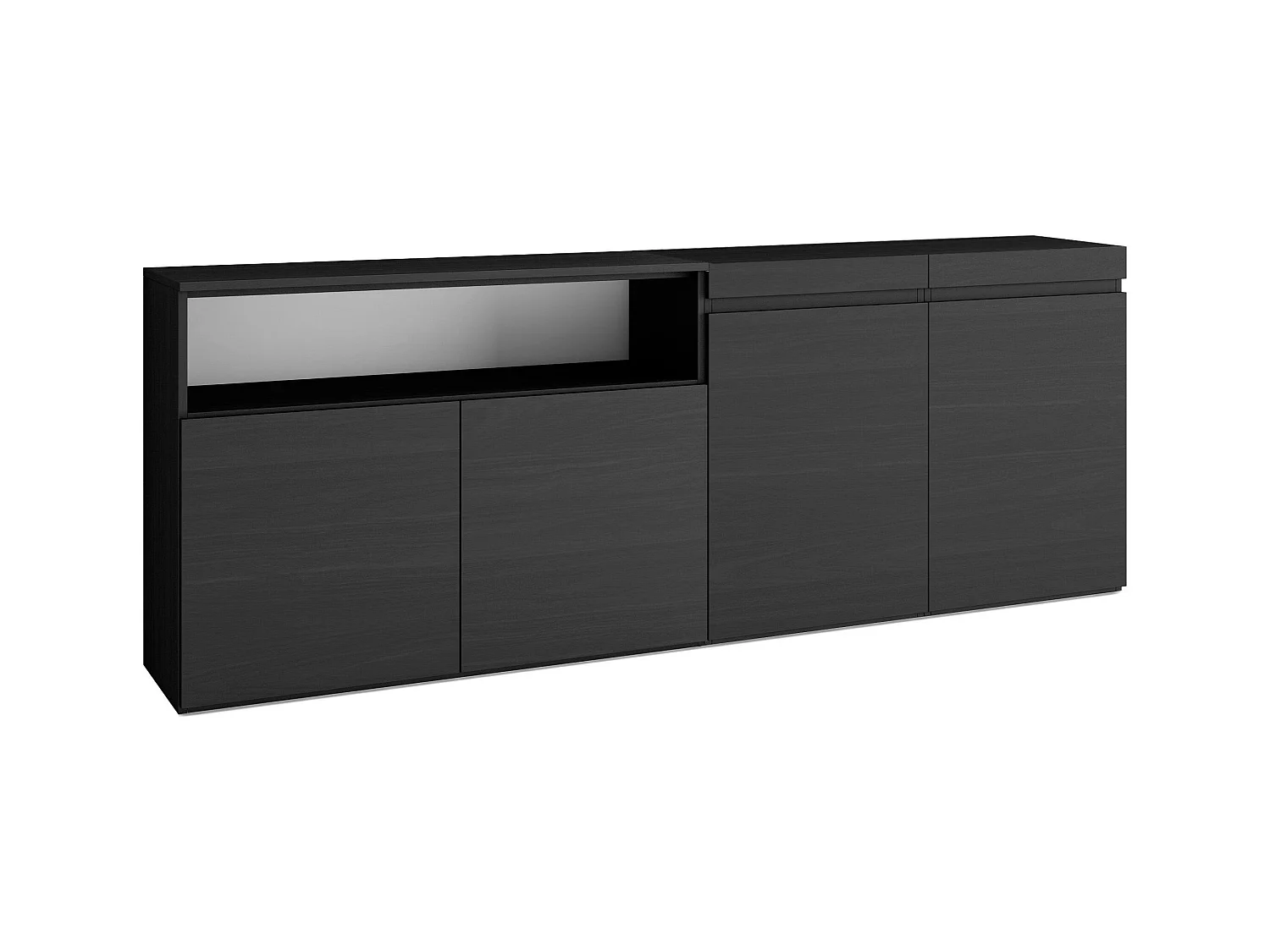 Buffet salon et cuisine, 200x75x35cm, 4 Portes, Meuble chaussure, Noir