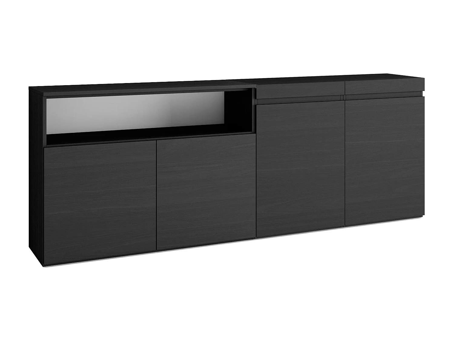 Sideboard, Highboard, 200x35x75cm, 4 Türen, Wohnzimmer, Küche, Schwarz