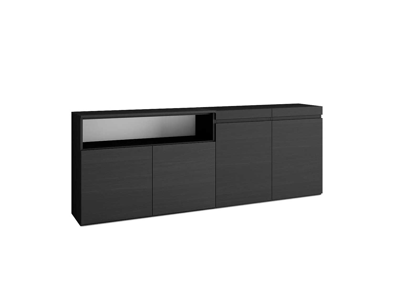 Buffet salon et cuisine, 200x35x75cm, 4 Portes, Meubles à chaussures, Noir