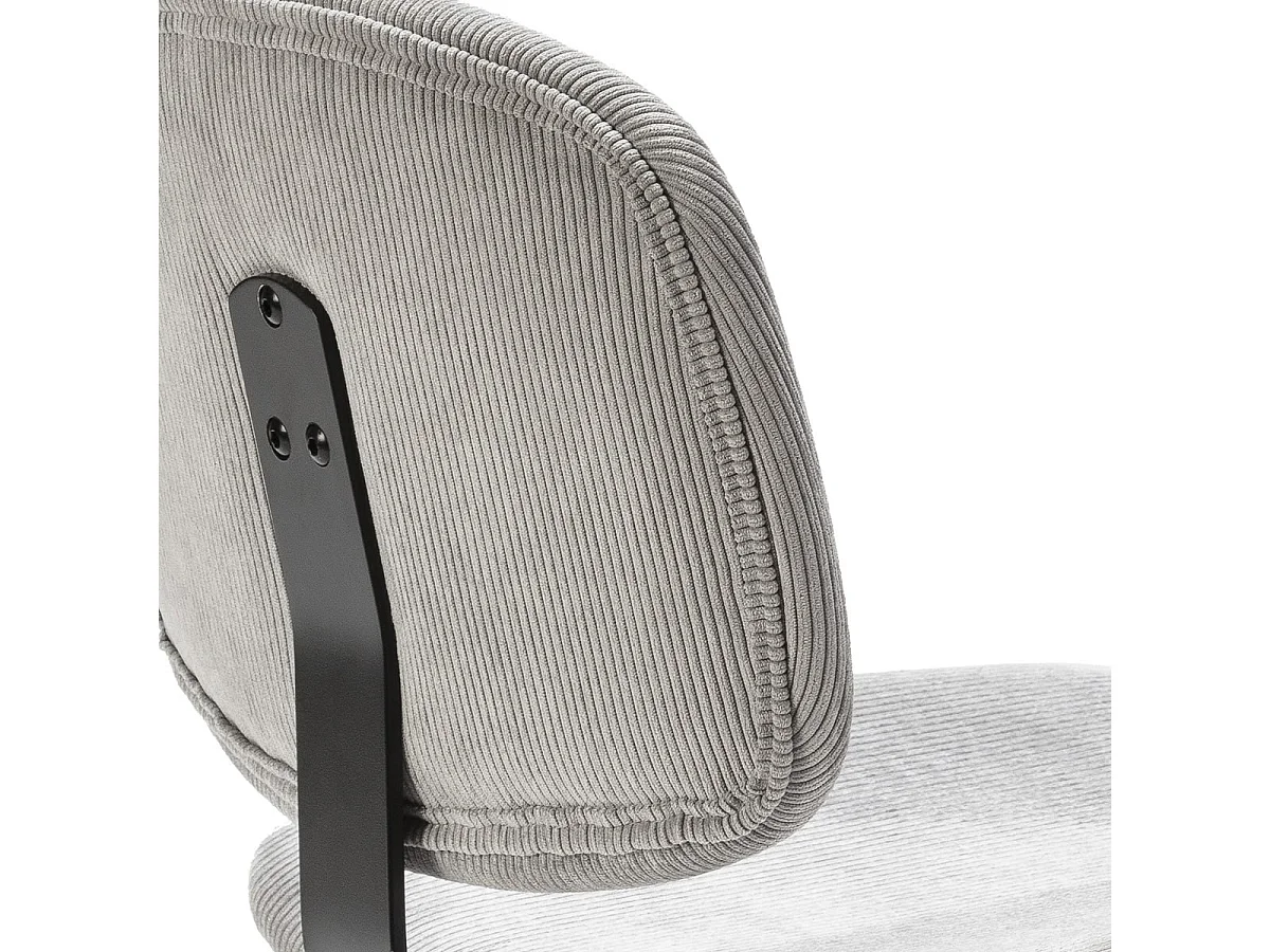 GARY - Lot de 6 Tabourets en Velours Côtelé Gris Clair Piétement Métal Noir