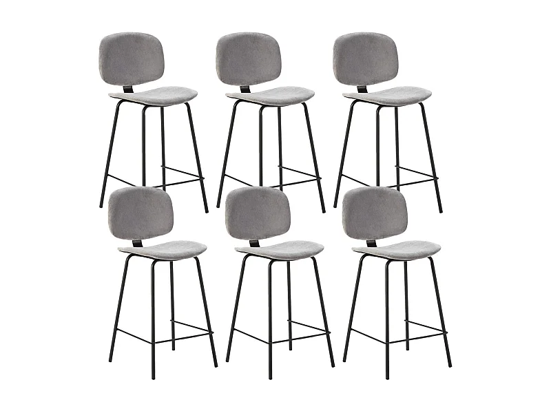 GARY - Lot de 6 Tabourets en Velours Côtelé Gris Clair Piétement Métal Noir