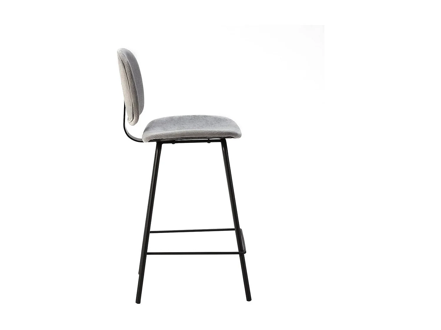 GARY - Lot de 2 Tabourets en Velours Côtelé Gris Clair Piétement Métal Noir