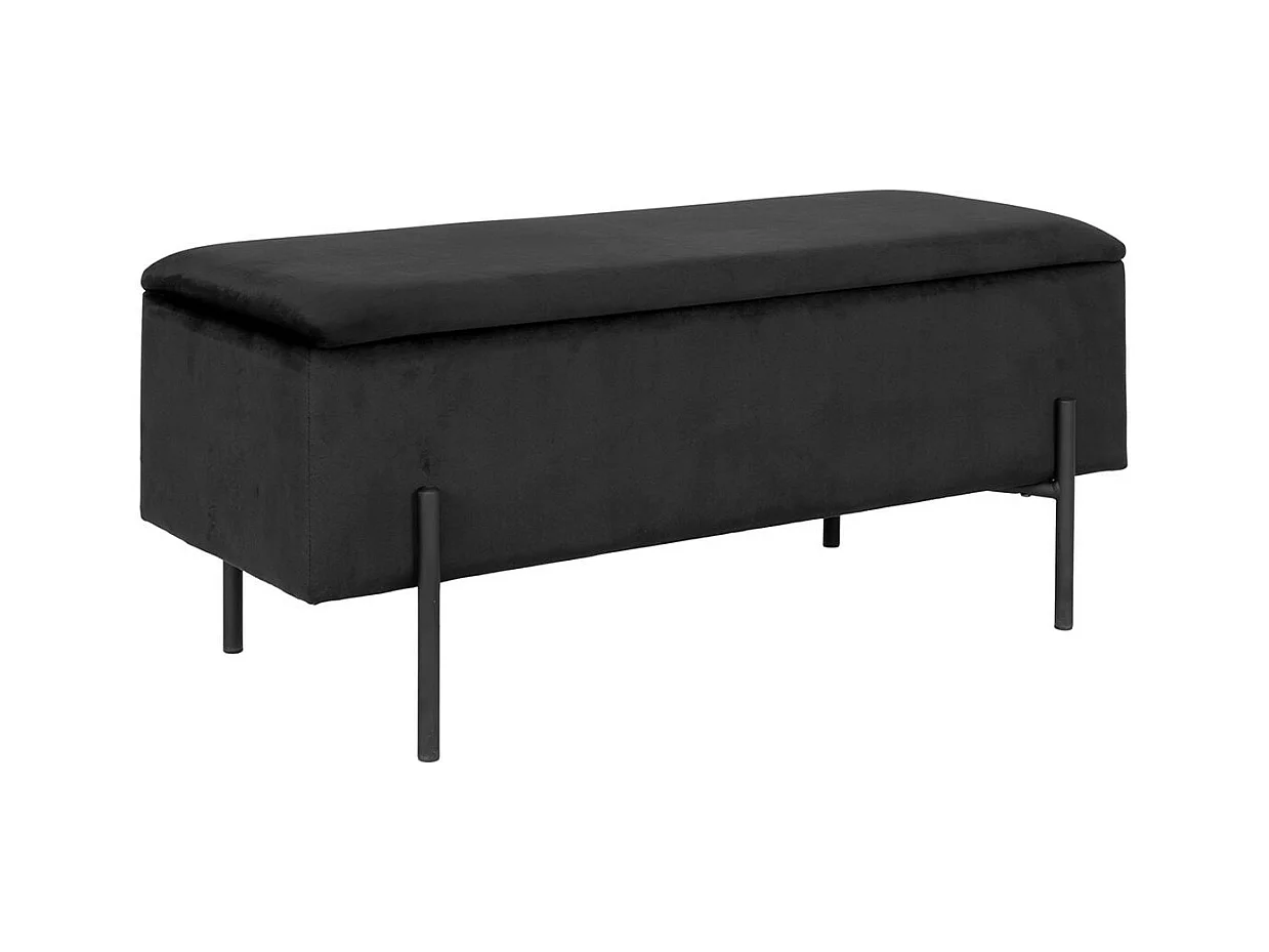 BLAIRE - Banc-Coffre Velours Noir Pieds Métal