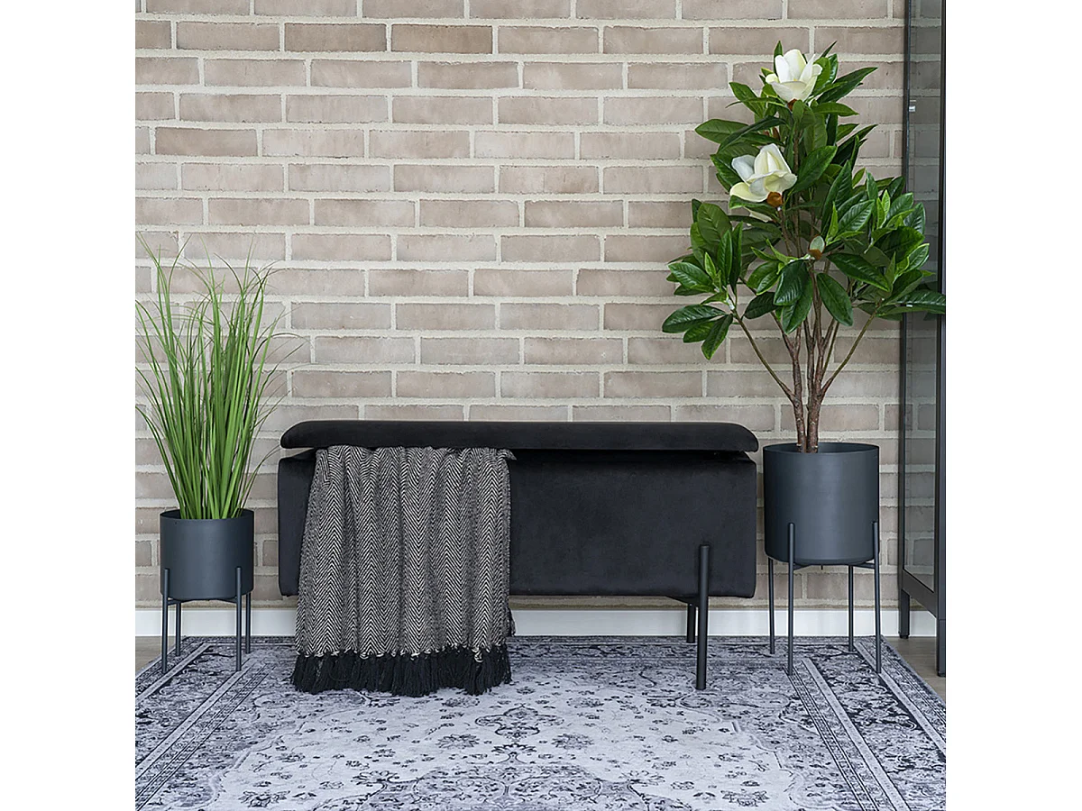 BLAIRE - Banc-Coffre Velours Noir Pieds Métal