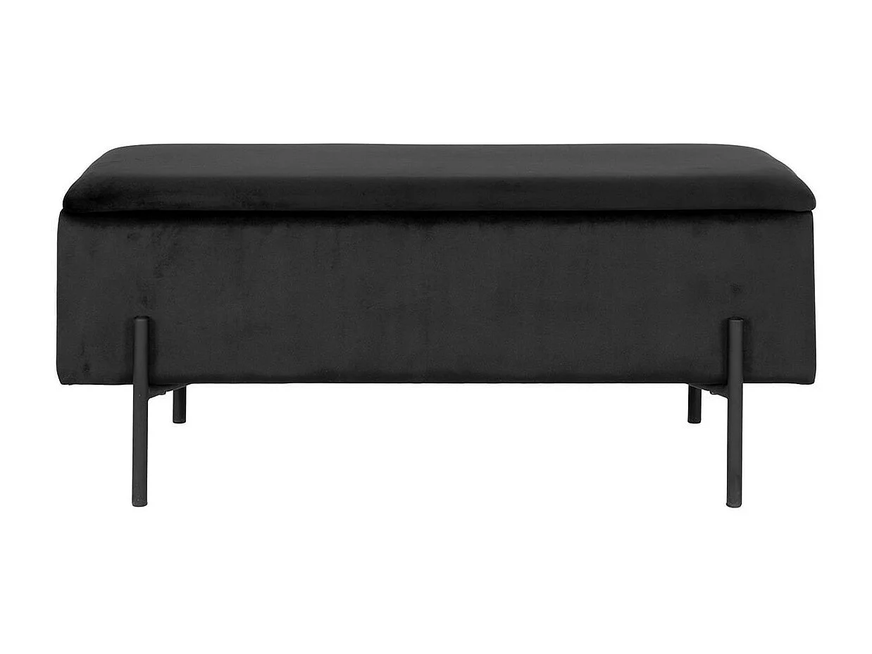 BLAIRE - Banc-Coffre Velours Noir Pieds Métal